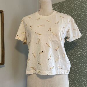 Madewell Ivory Petite Floral Print Pocketed Cropped Short Sleeve Blouse Sz Small